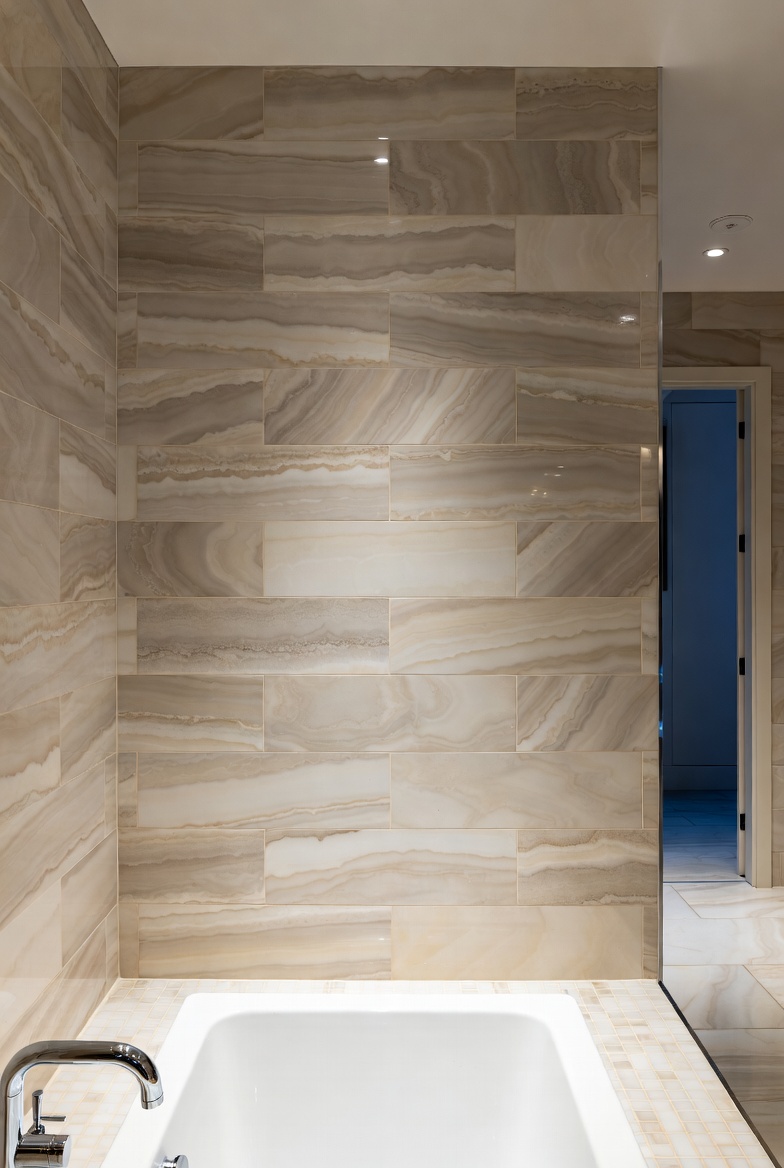 Professional tile installation in progress