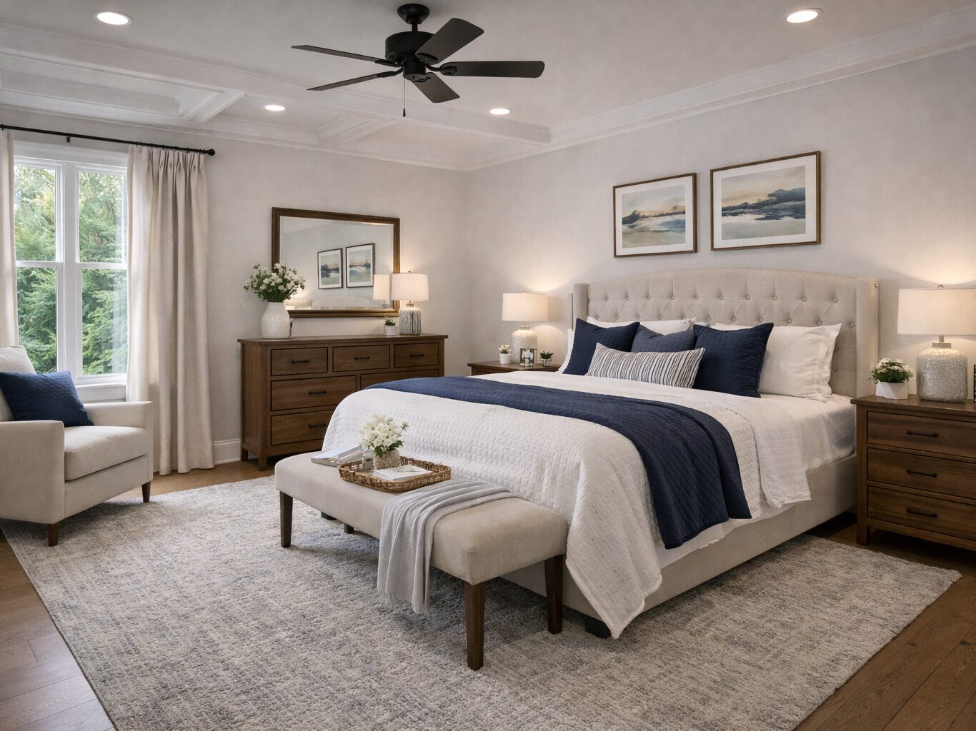 Serene master bedroom with stylish design